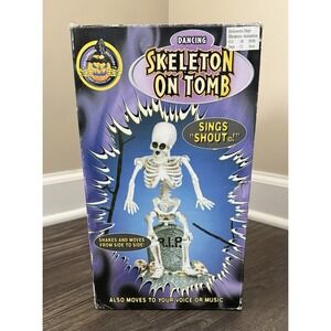 Vintage 1998 Gemmy Animated Dancing Skeleton On Tomb Halloween decoration Figure